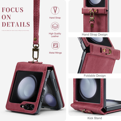 Luxury Retro Leather Galaxy Z Flip5 Case Magnetic Buckle RFID