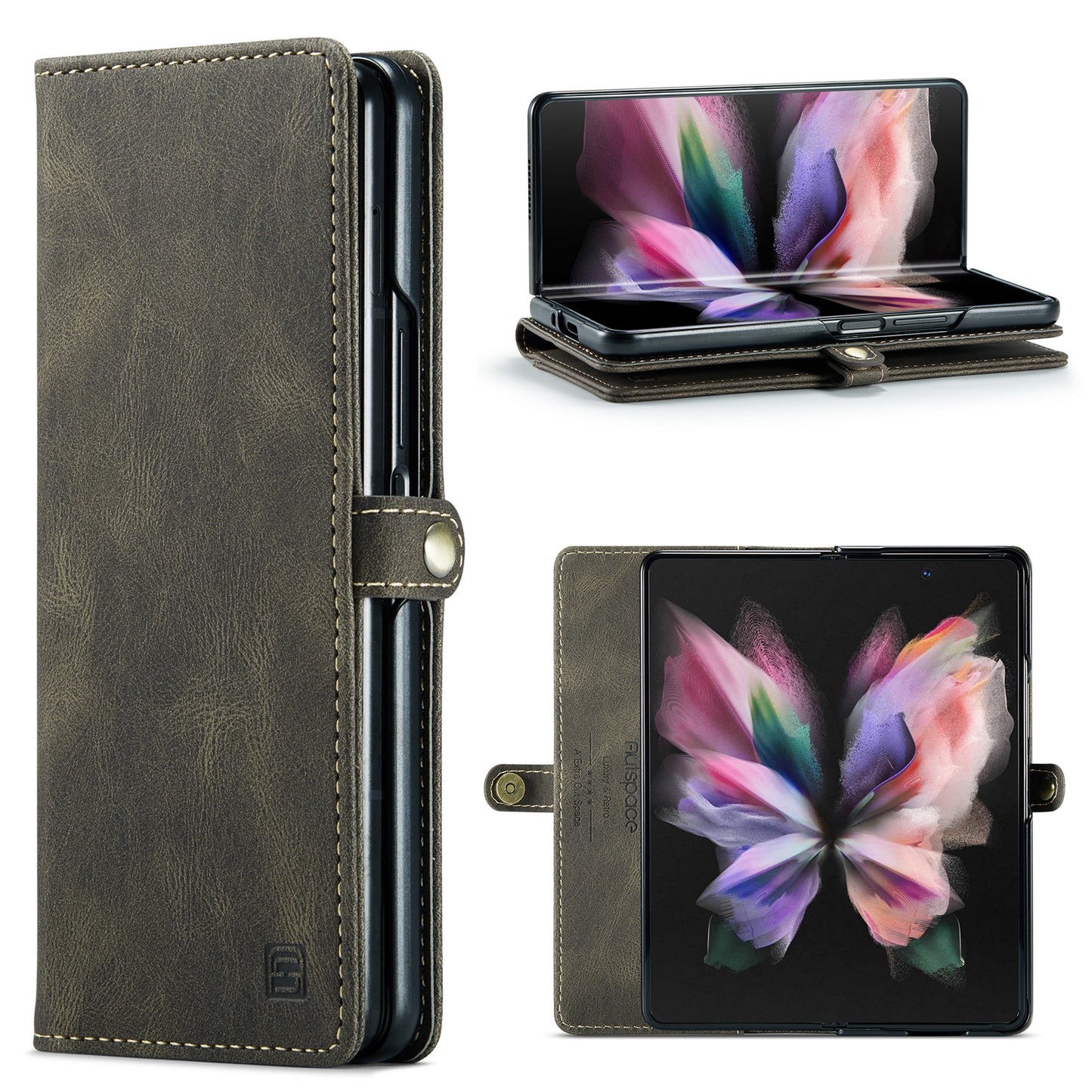 Luxury Retro Leather Galaxy Z Fold3 Case Magnetic Buckle RFID