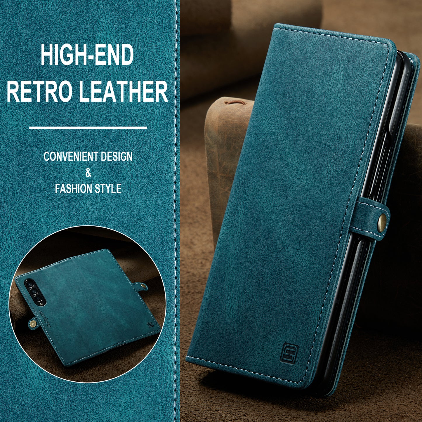 Luxury Retro Leather Galaxy Z Fold3 Case Magnetic Buckle RFID