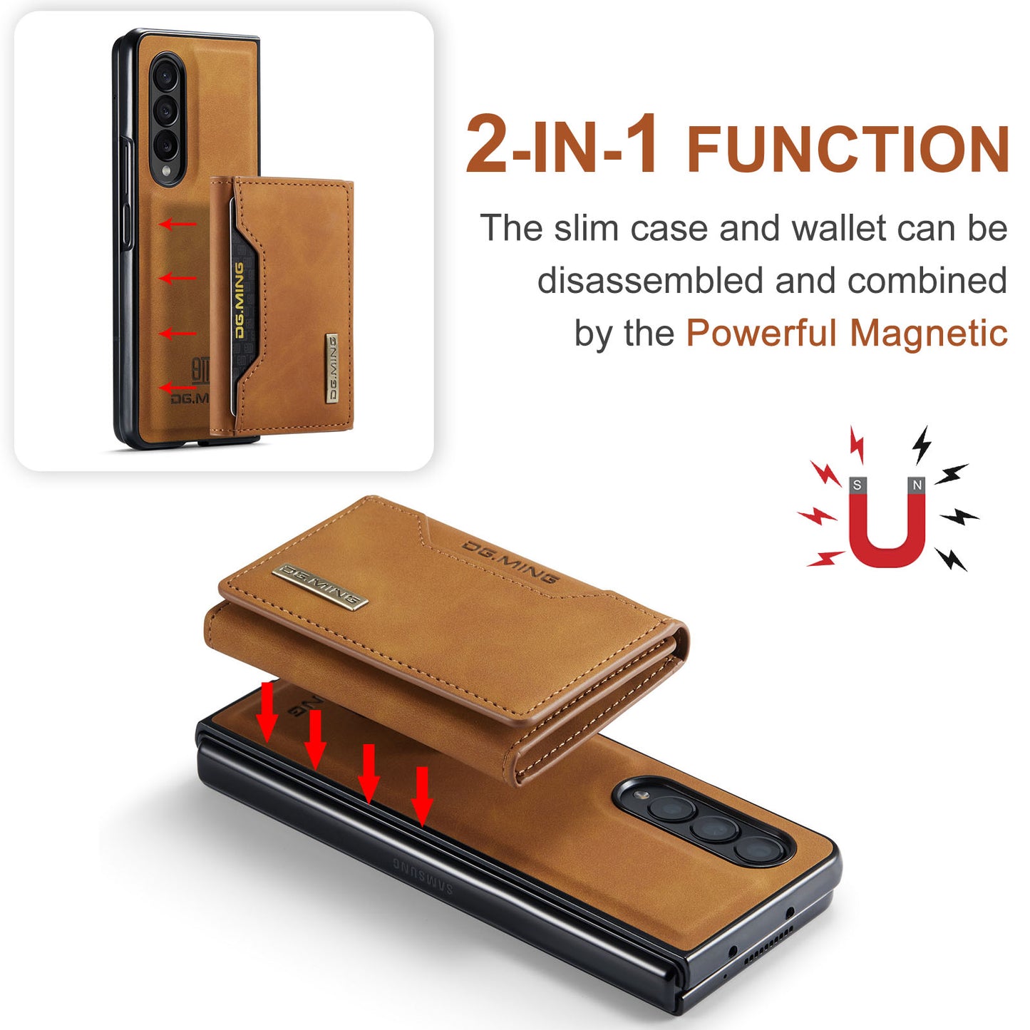 Retro Detachable Fold Card Holder Galaxy Z Fold3 Case Magnetic Clip