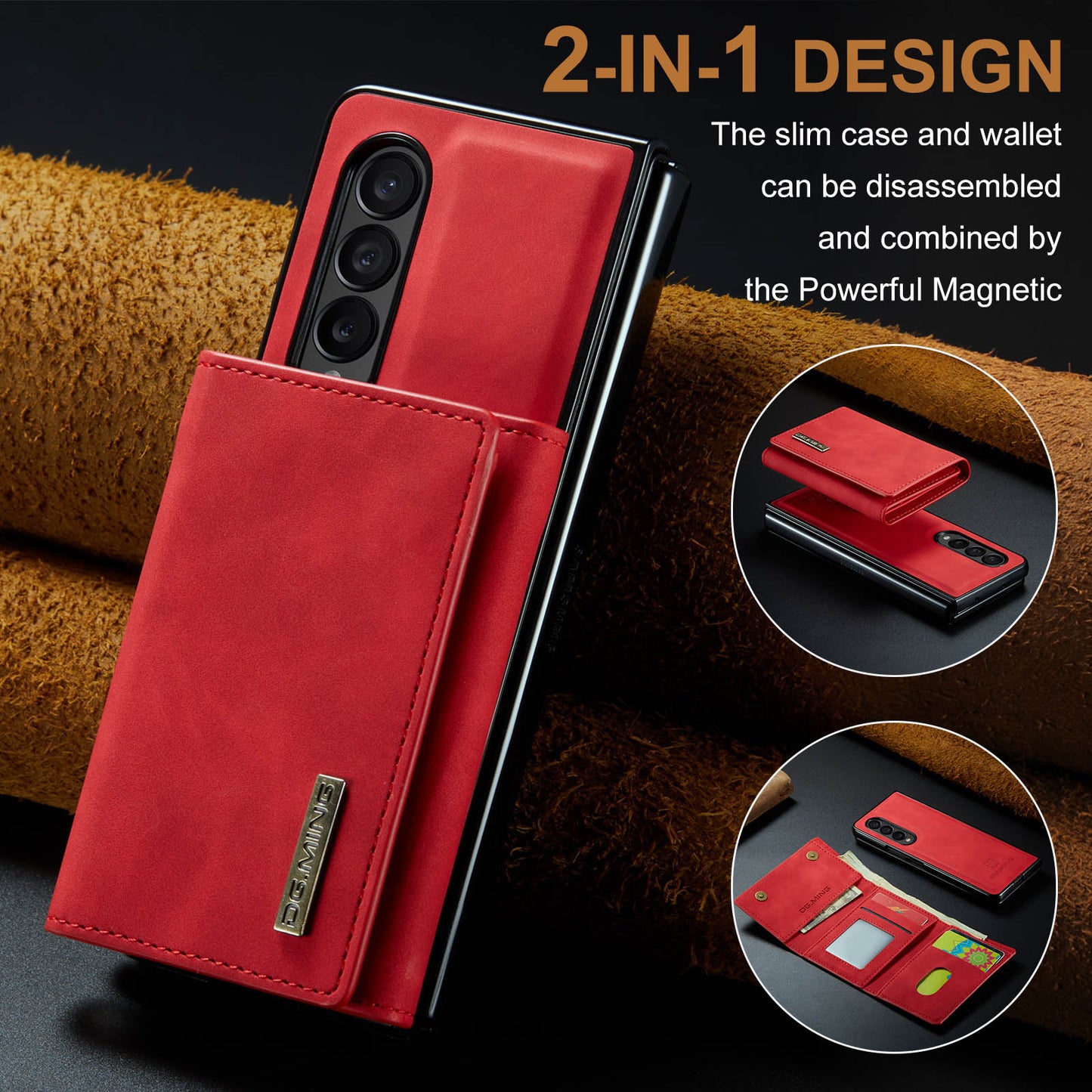 Retro Detachable Fold Wallet Galaxy Z Fold4 Case Magnetic Clip