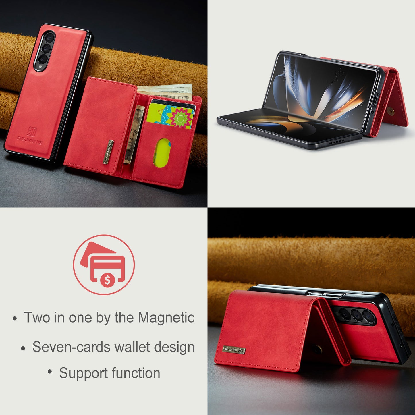 Retro Detachable Fold Wallet Galaxy Z Fold4 Case Magnetic Clip