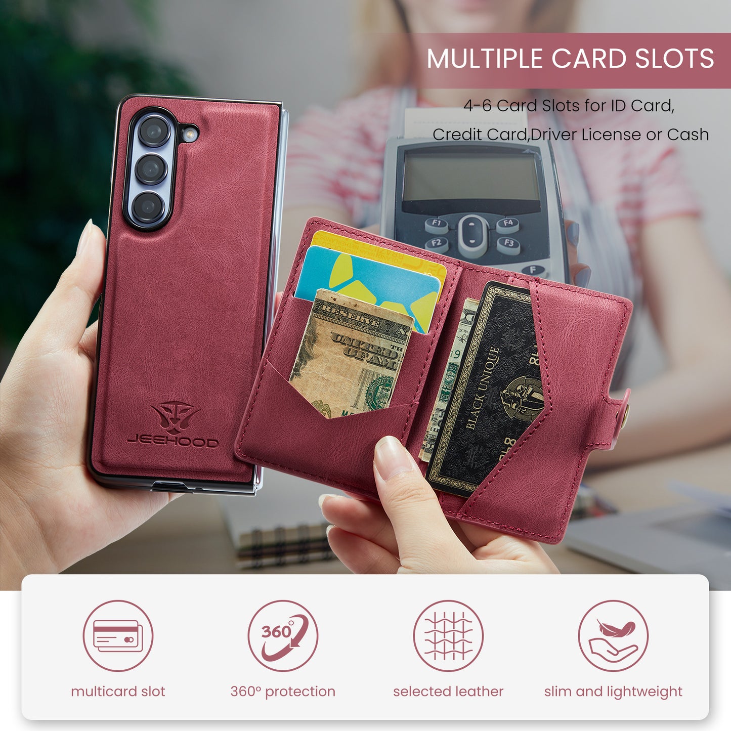 Magnetic Detachable Card Holder Galaxy Z Fold5 Case Leather Flip