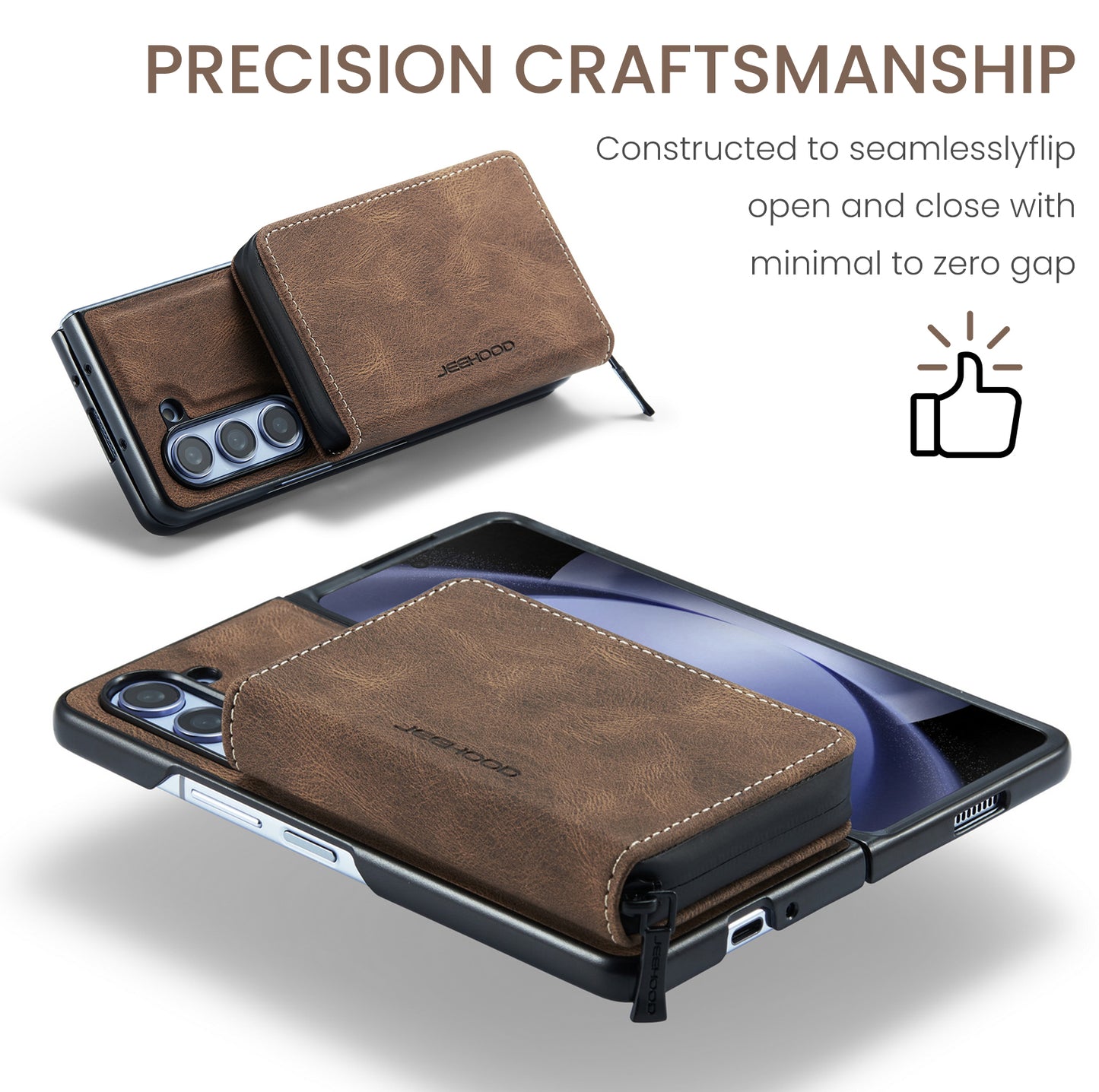 Magnetic Removable Zipper Wallet Galaxy Z Fold5 Case Leather Back