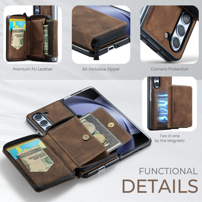 Magnetic Removable Zipper Wallet Galaxy Z Fold5 Case Leather Back