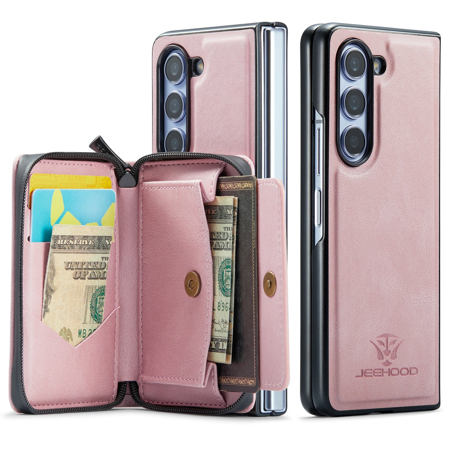 Magnetic Removable Zipper Wallet Galaxy Z Fold5 Case Leather Back