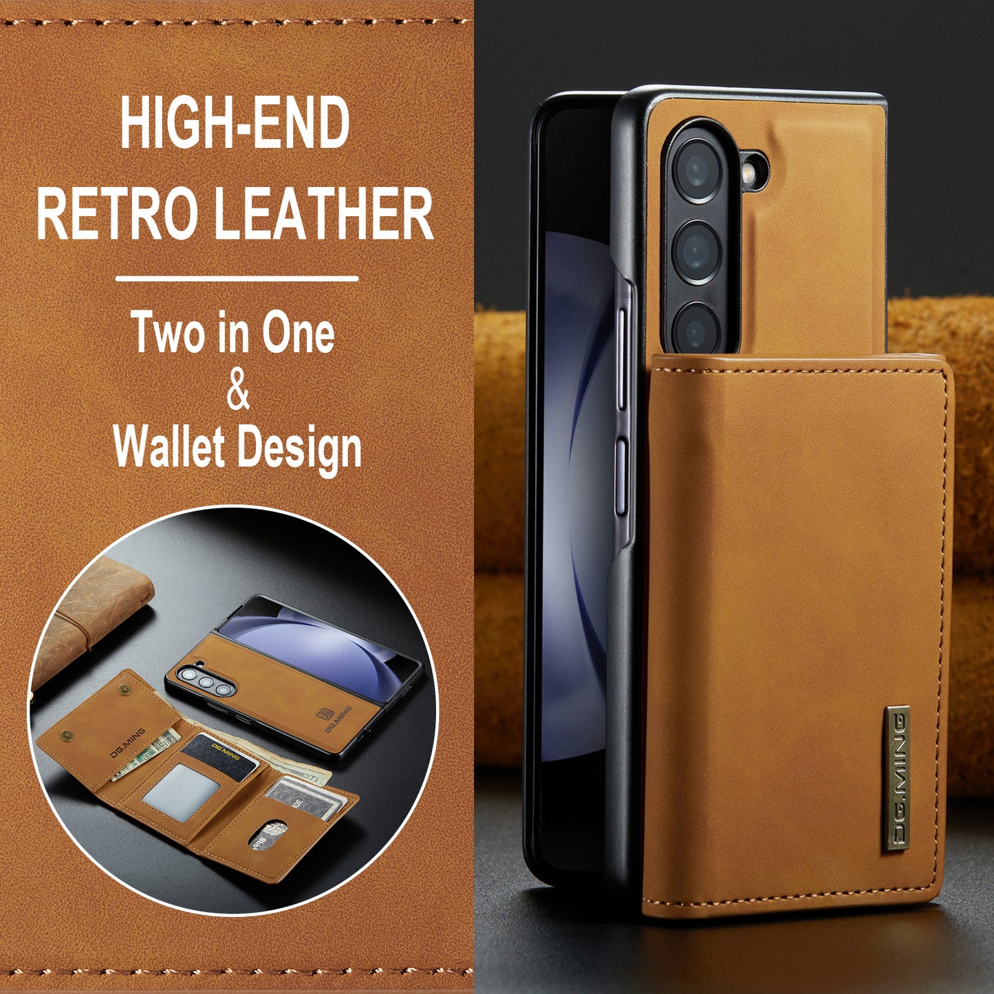 Retro Detachable Fold Wallet Galaxy Z Fold5 Case Magnetic Clip