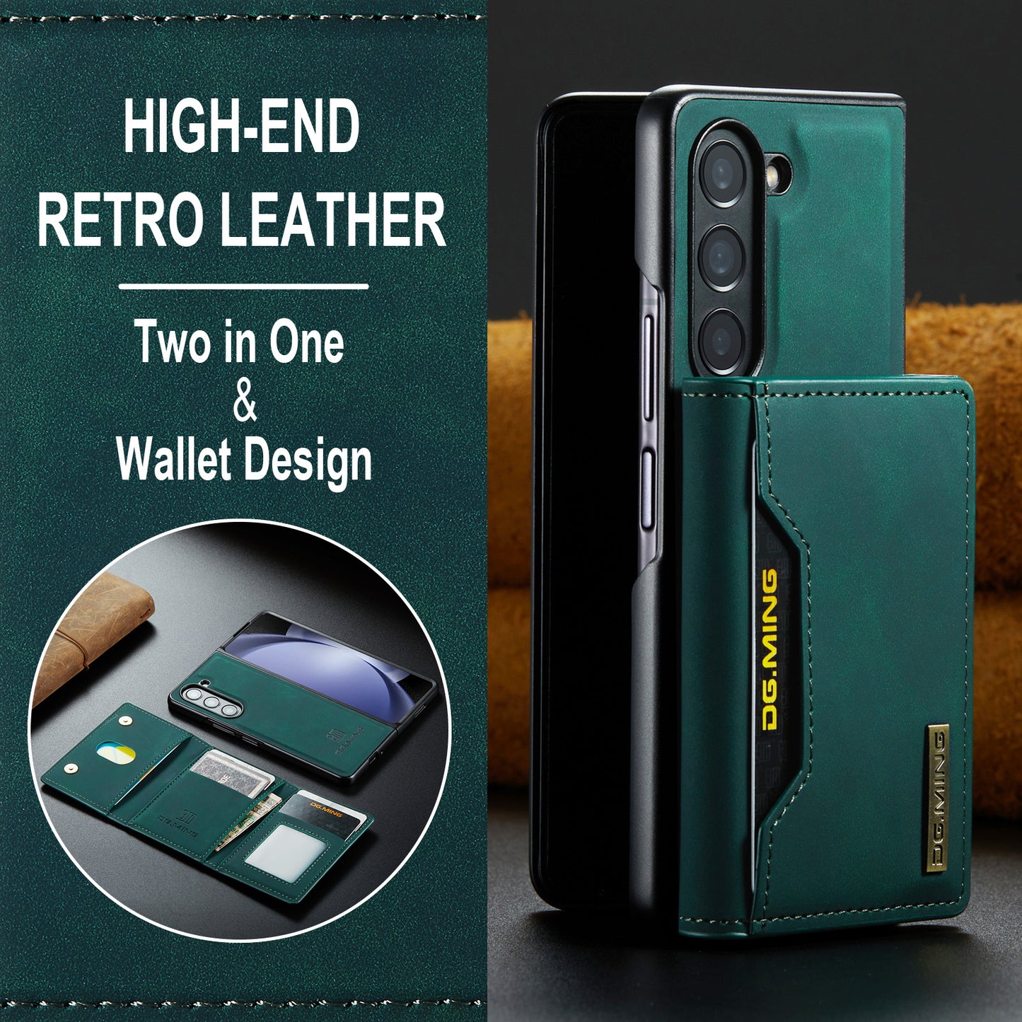 Retro Detachable Fold Card Holder Galaxy Z Fold5 Case Magnetic Clip