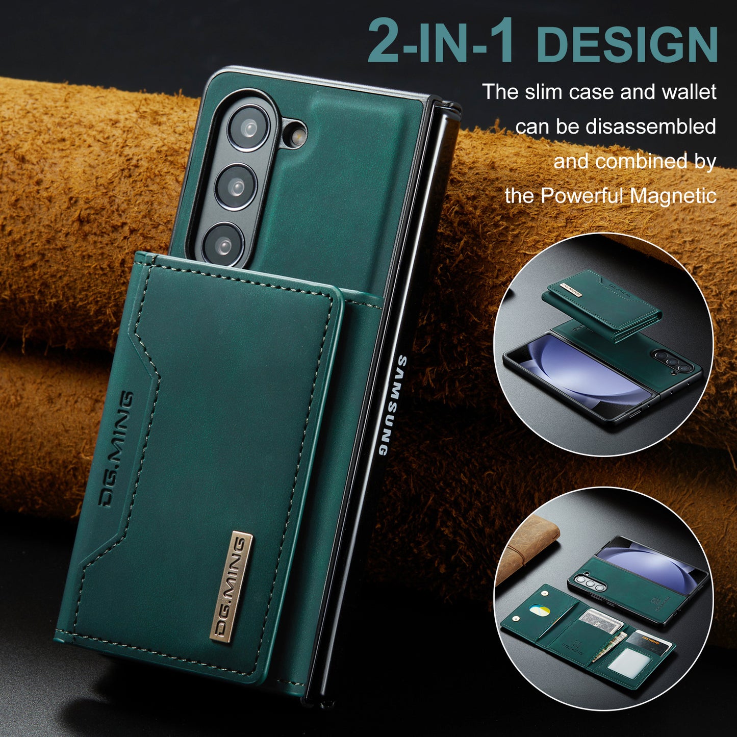 Retro Detachable Fold Card Holder Galaxy Z Fold5 Case Magnetic Clip