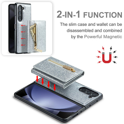 Glitter Leather 2-in-1 Wallet Zipper Galaxy Z Fold5 Case Detachable