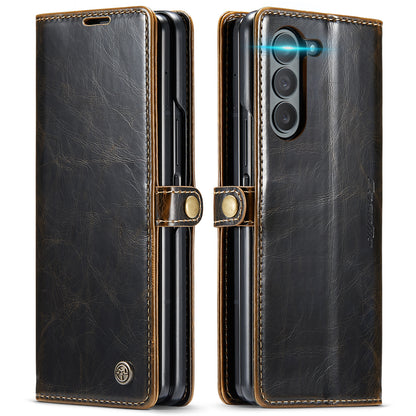 Luxury Retro Leather Galaxy Z Fold6 Case Sturdy Shiny Flip Stand