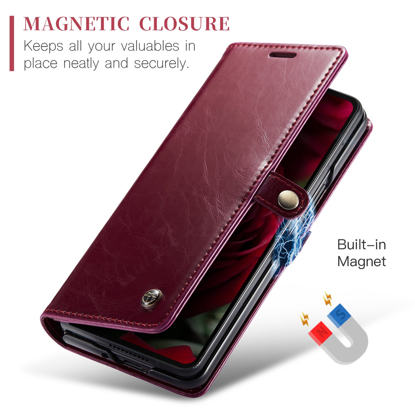 Luxury Retro Leather Galaxy Z Fold6 Case Sturdy Shiny Flip Stand