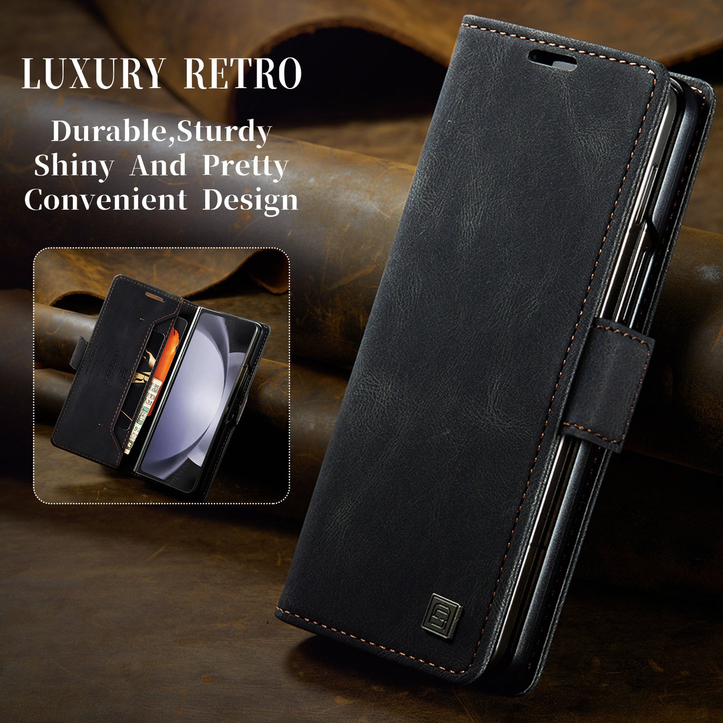 Luxury Retro Leather Galaxy Z Fold6 Case Magnetic Buckle RFID