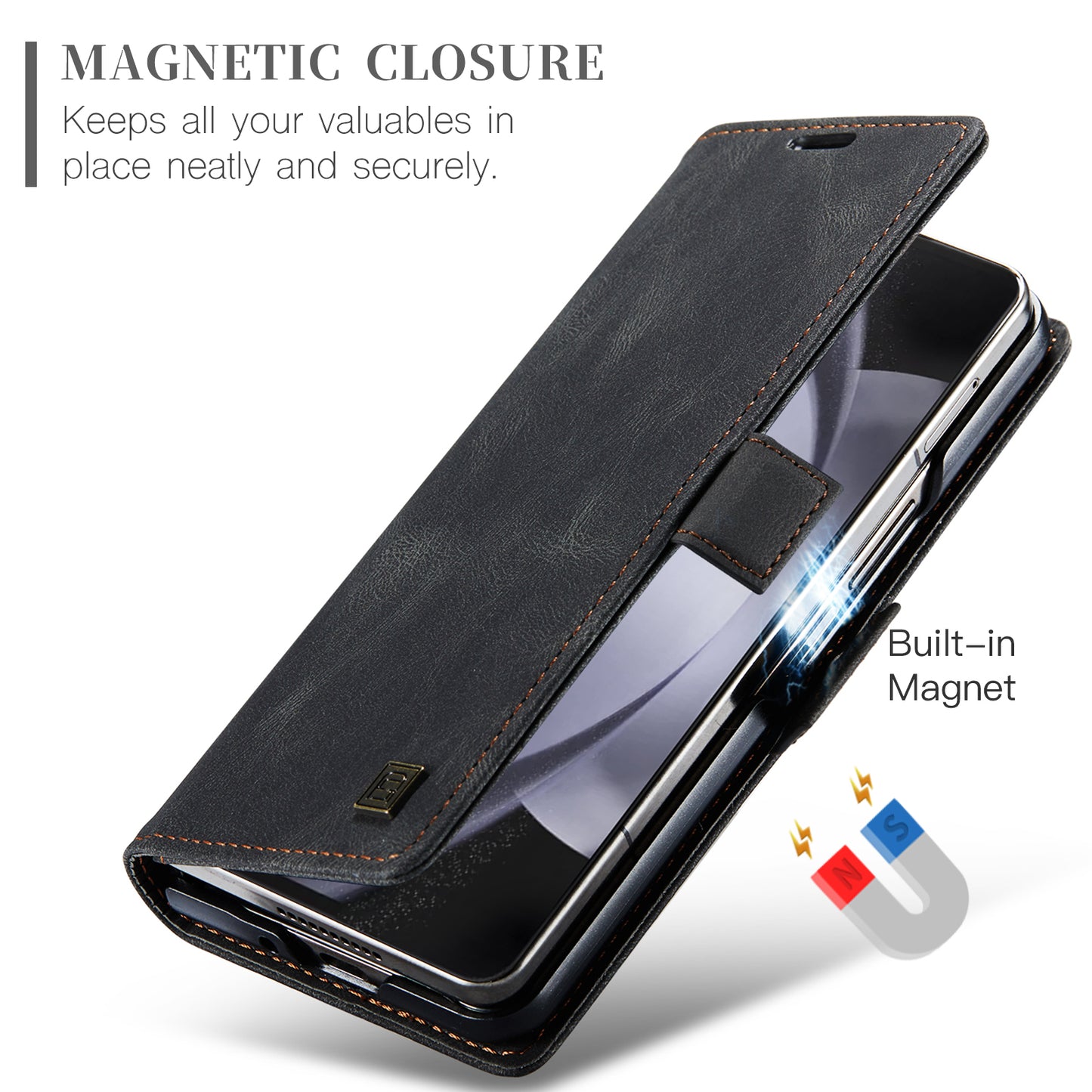 Luxury Retro Leather Galaxy Z Fold5 Case Magnetic Buckle RFID