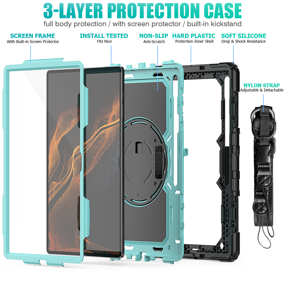 Tough Box Hand Strap Galaxy Tab S9 Ultra Case Built-in Screen Protector