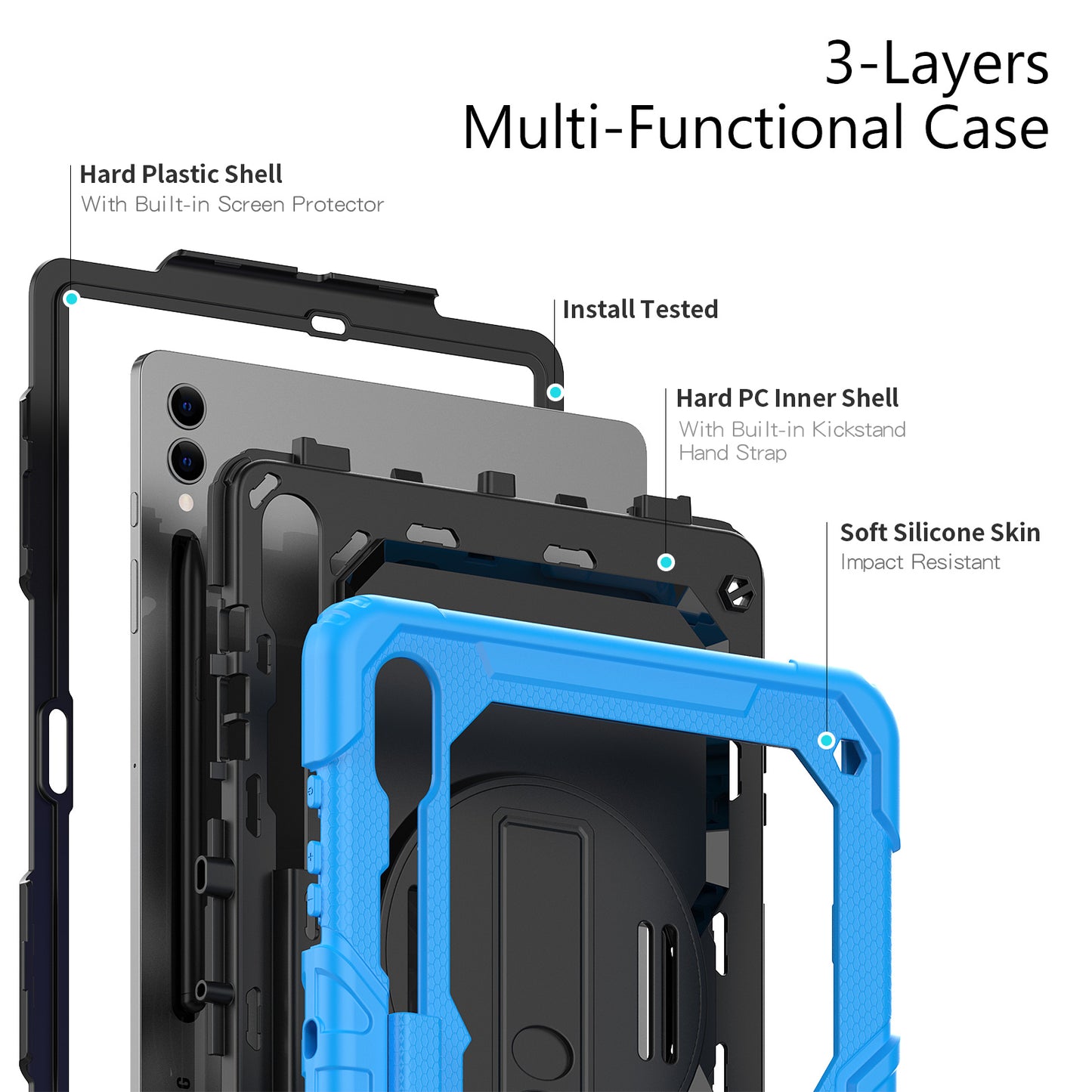 Tough Box Hand Strap Galaxy Tab S9+ Case Built-in Screen Protector