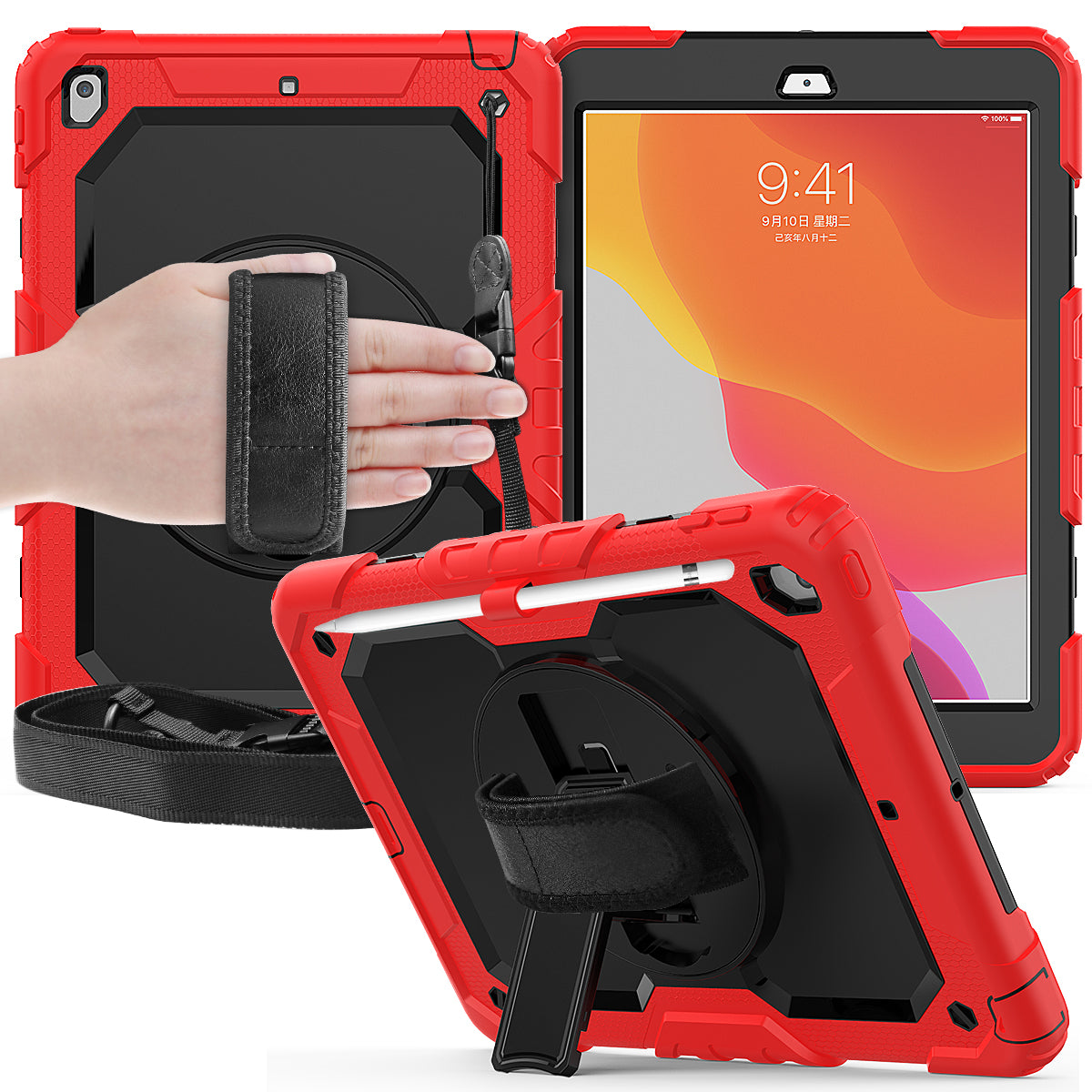 Tough Box Hand Strap iPad 7 Case Built-in Screen Protector