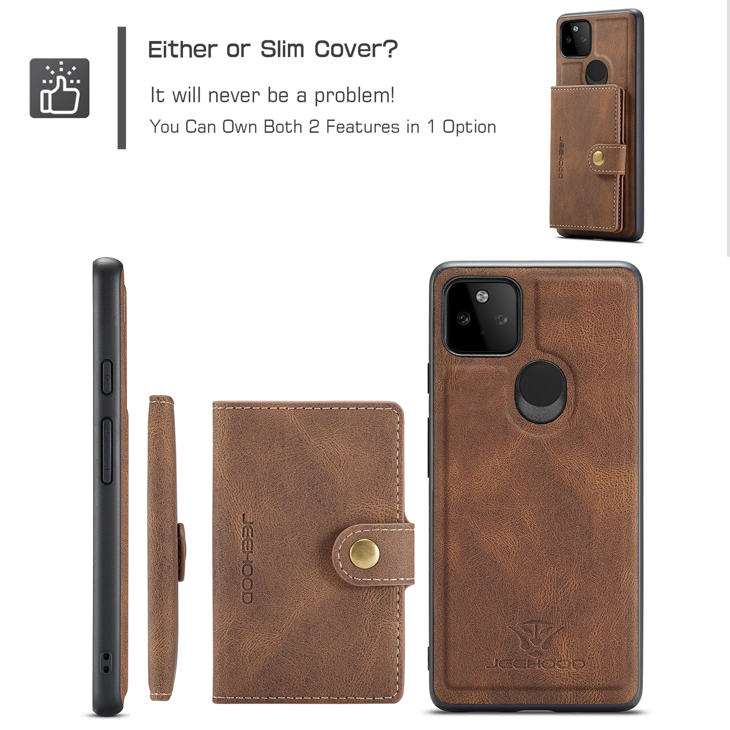 Magnetic Detachable Card Holder Google Pixel 5A Case Leather Flip