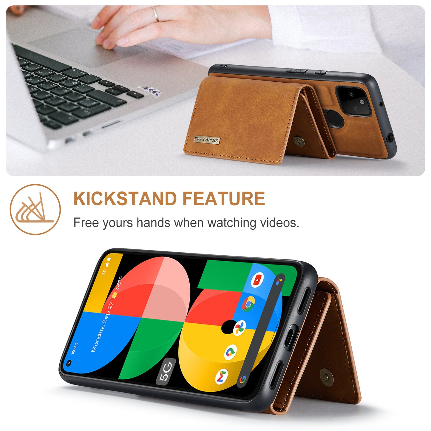 Retro Detachable Fold Wallet Google Pixel 5A Case Magnetic Clip