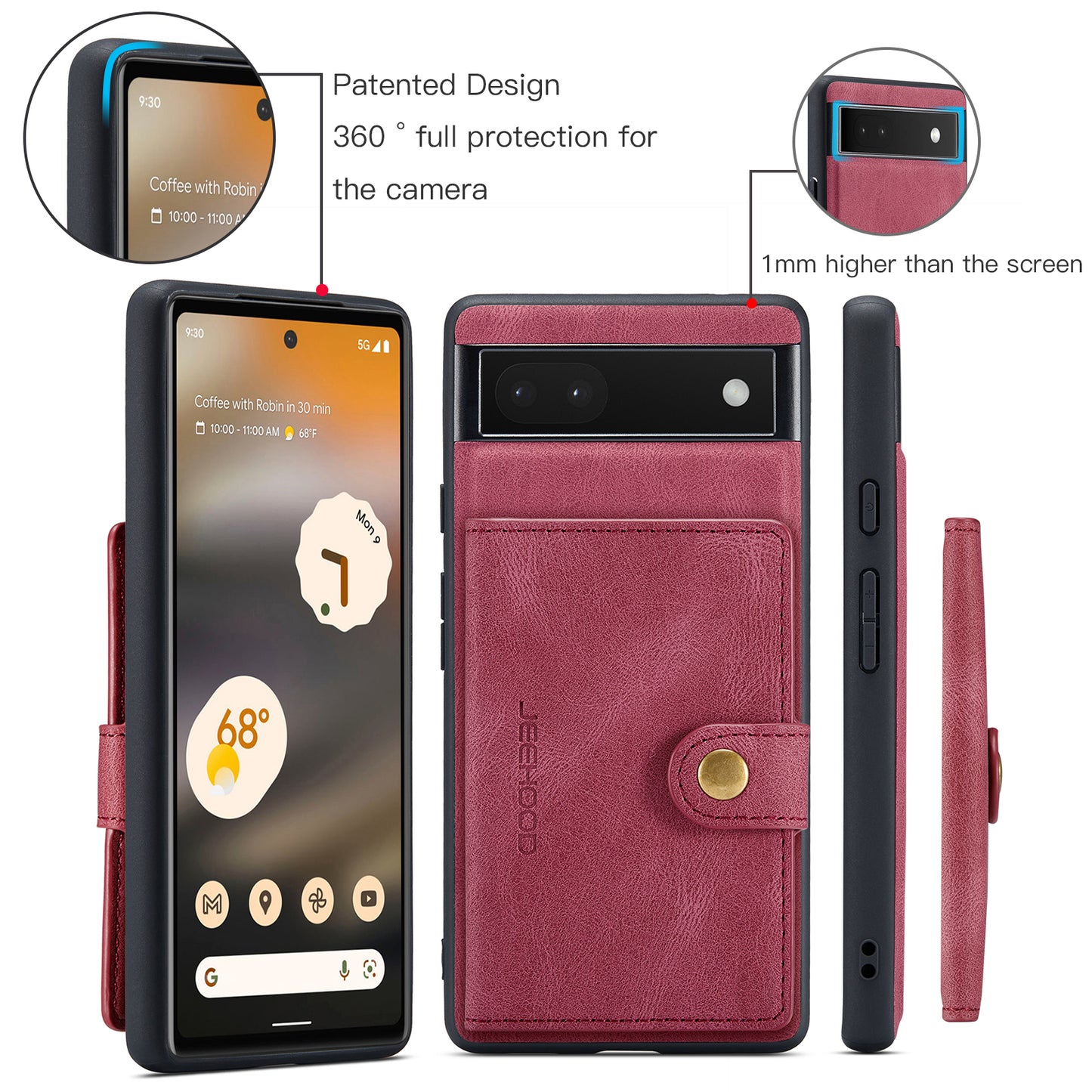 Magnetic Detachable Card Holder Google Pixel 6A Case Leather Flip