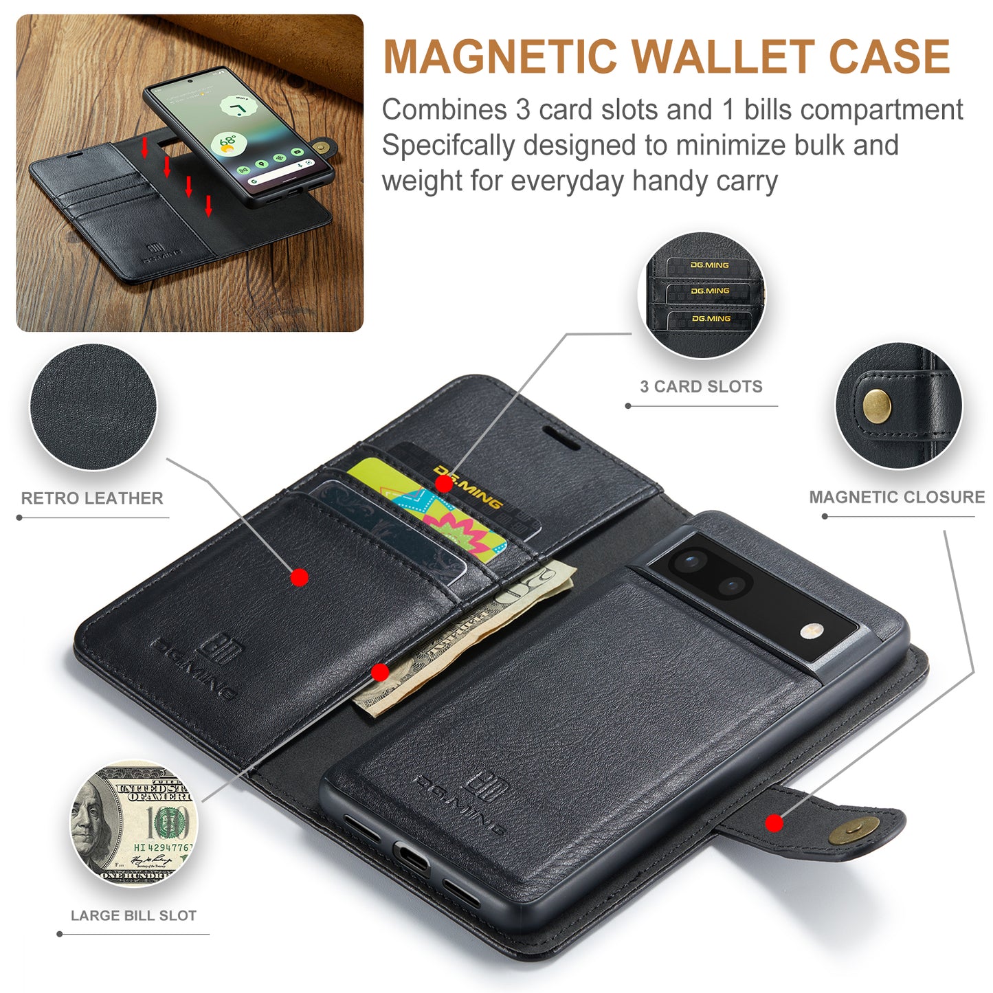 Wallet Detachable 2 In 1 Buckle Google Pixel 6A Case Magnetic