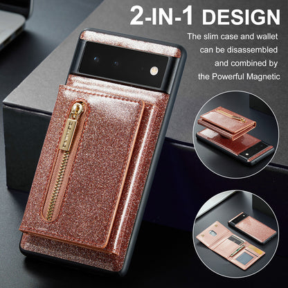 Glitter Leather 2-in-1 Wallet Zipper Google Pixel 6A Case Detachable