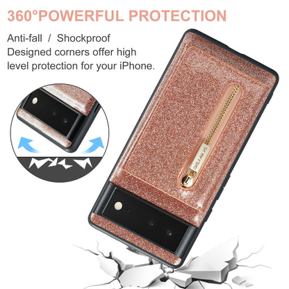 Glitter Leather 2-in-1 Wallet Zipper Google Pixel 6A Case Detachable