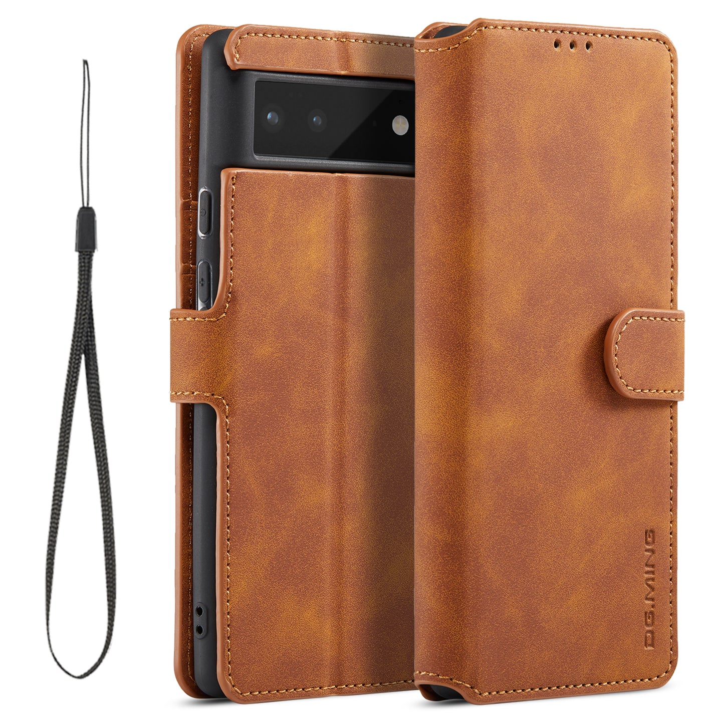 Retro Leather Edge Google Pixel 6 Case with Hand Strap