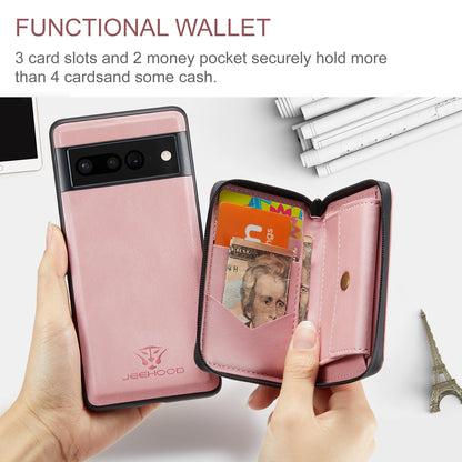 Magnetic Removable Zipper Wallet Google Pixel 6 Case Leather Back