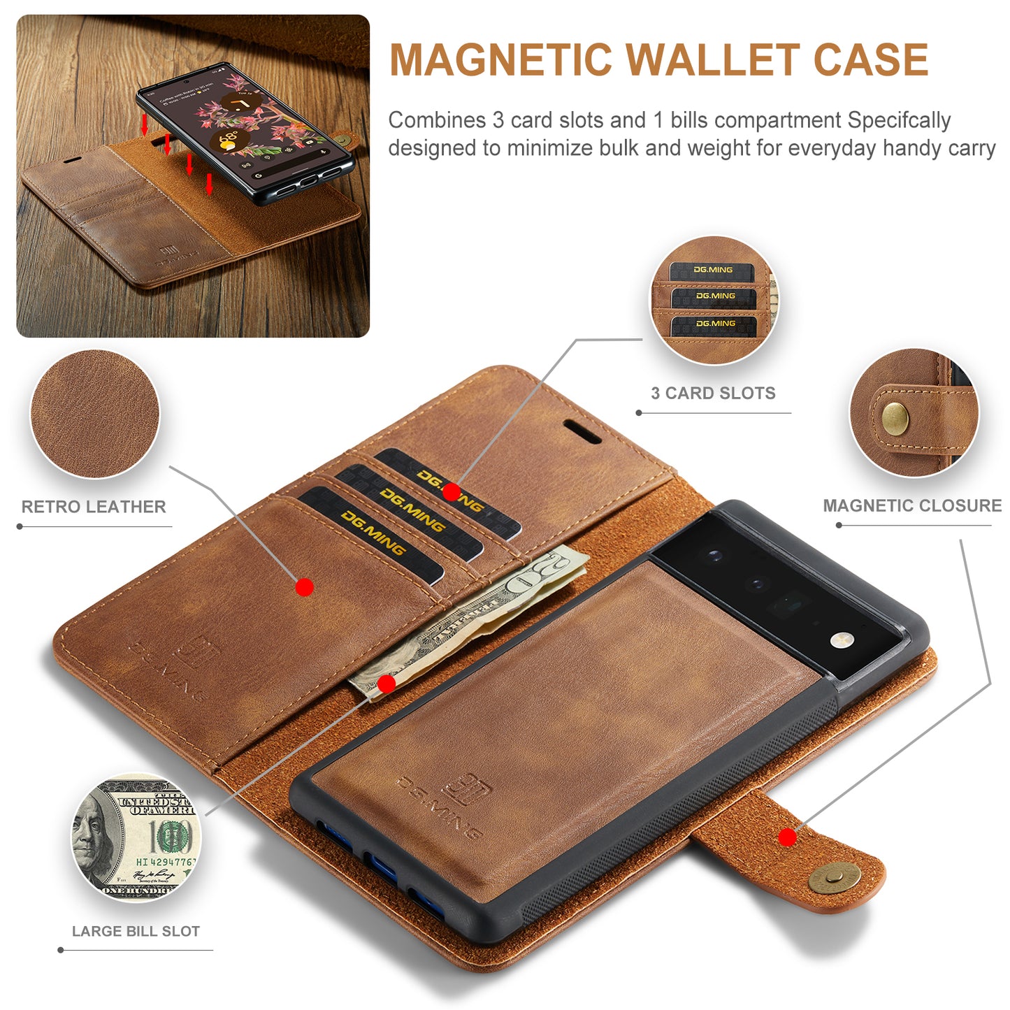 Wallet Detachable 2 In 1 Buckle Google Pixel 6 Case Magnetic