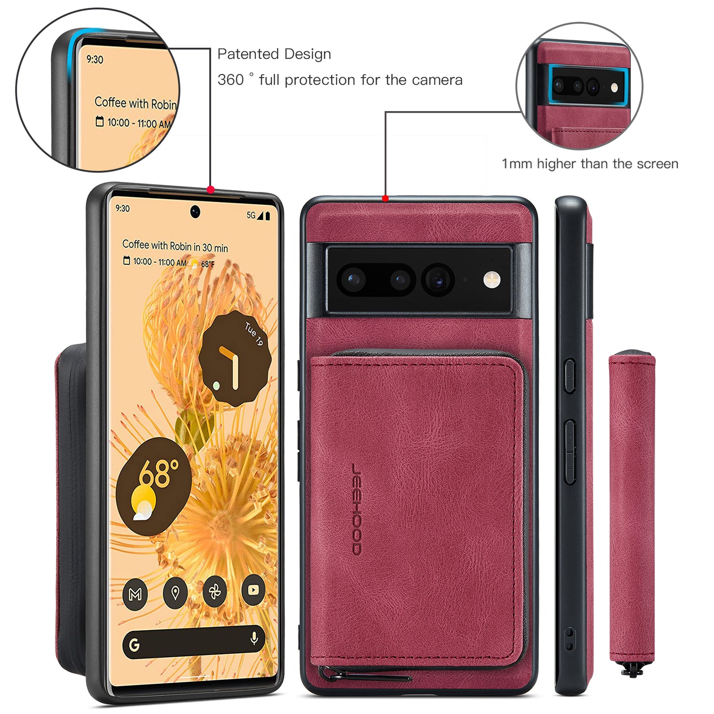 Magnetic Removable Zipper Wallet Google Pixel 6 Pro Case Leather Back