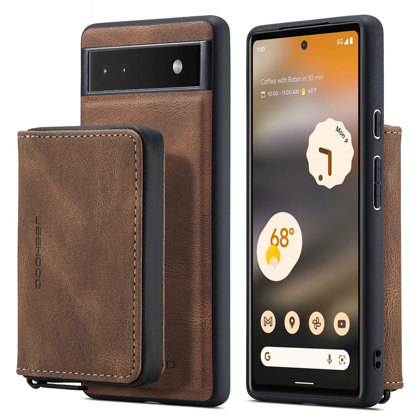 Magnetic Removable Zipper Wallet Google Pixel 6 Pro Case Leather Back