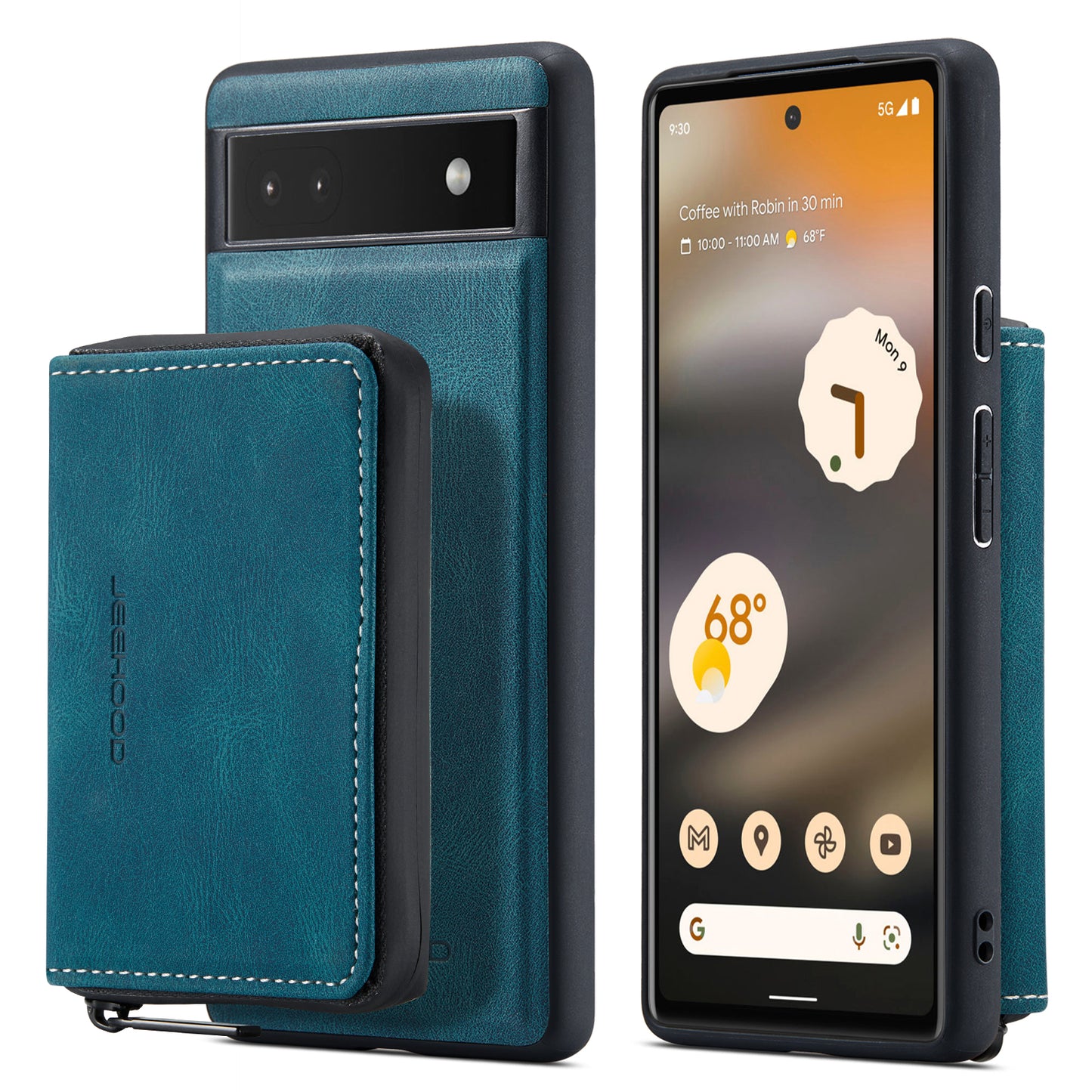 Magnetic Removable Zipper Wallet Google Pixel 6 Pro Case Leather Back