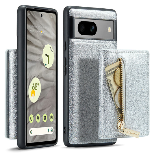 Glitter Leather 2-in-1 Wallet Zipper Google Pixel 7A Case Detachable