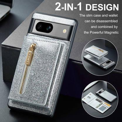 Glitter Leather 2-in-1 Wallet Zipper Google Pixel 7A Case Detachable