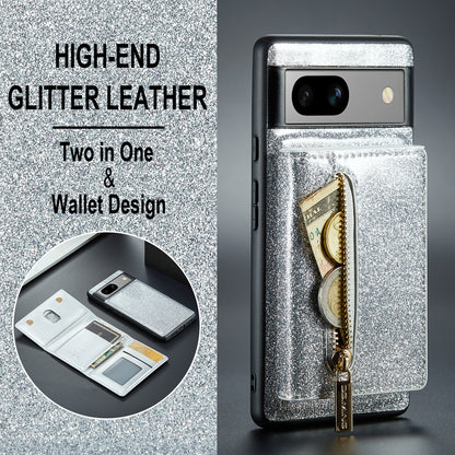 Glitter Leather 2-in-1 Wallet Zipper Google Pixel 7A Case Detachable