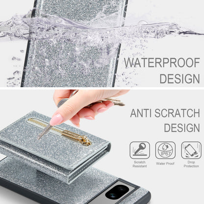 Glitter Leather 2-in-1 Wallet Zipper Google Pixel 7A Case Detachable