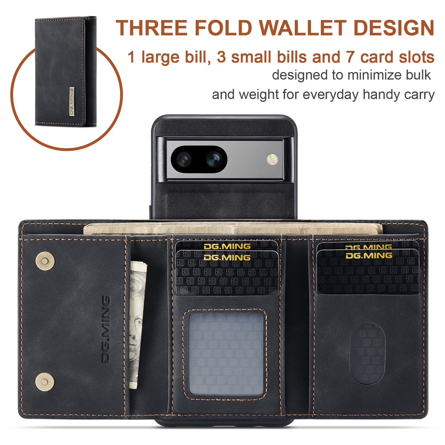 Retro Detachable Fold Wallet Google Pixel 7A Case Magnetic Clip