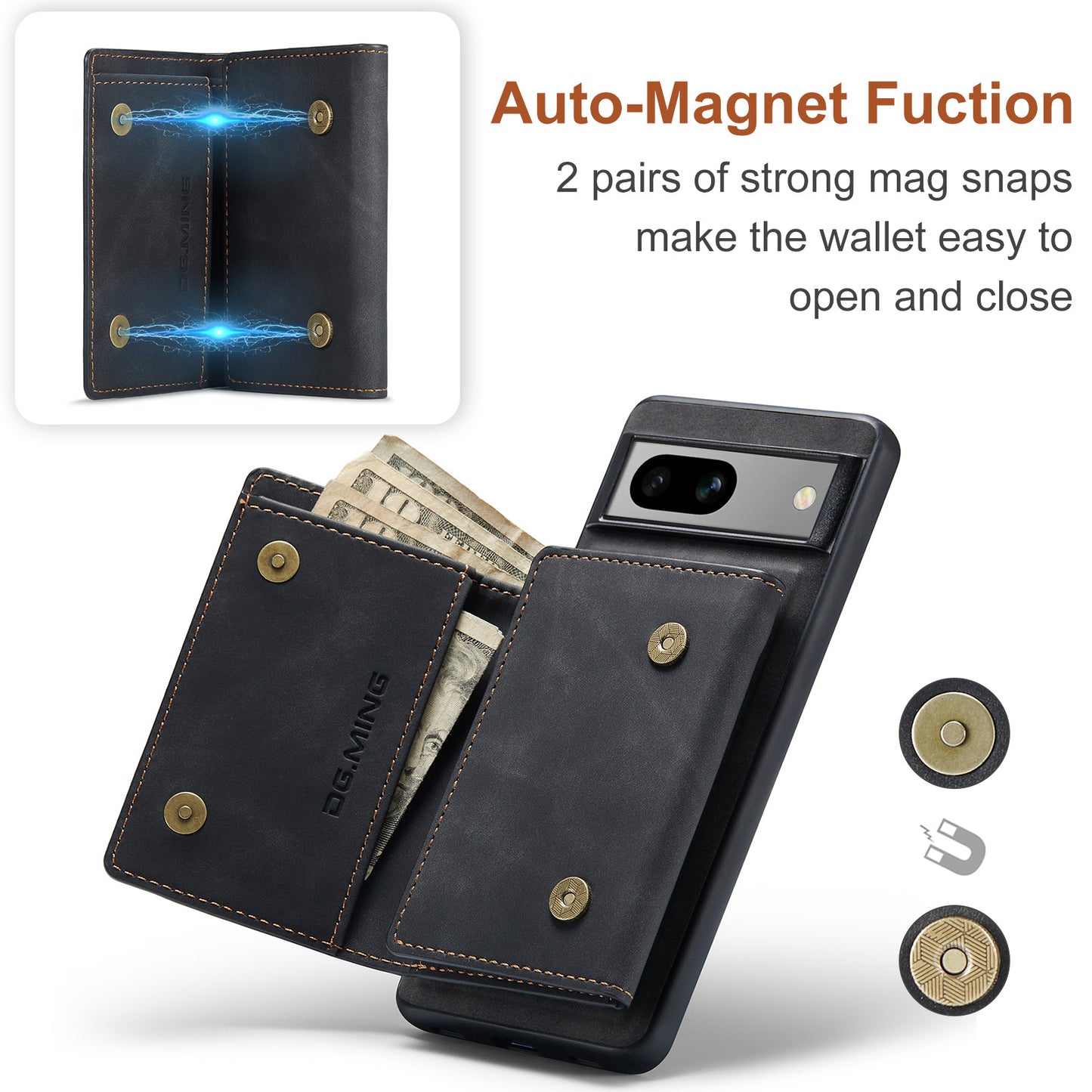 Retro Detachable Fold Wallet Google Pixel 7A Case Magnetic Clip