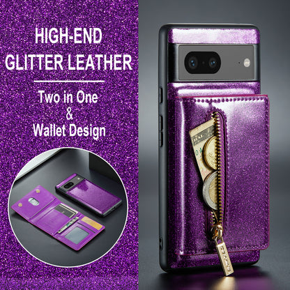 Glitter Leather 2-in-1 Wallet Zipper Google Pixel 7 Case Detachable