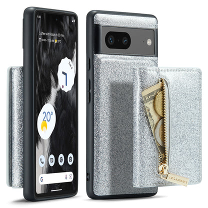 Glitter Leather 2-in-1 Wallet Zipper Google Pixel 7 Case Detachable