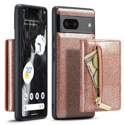 Glitter Leather 2-in-1 Wallet Zipper Google Pixel 7 Case Detachable