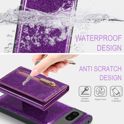 Glitter Leather 2-in-1 Wallet Zipper Google Pixel 7 Case Detachable