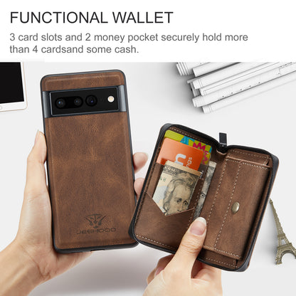 Magnetic Removable Zipper Wallet Google Pixel 7 Pro Case Leather Back