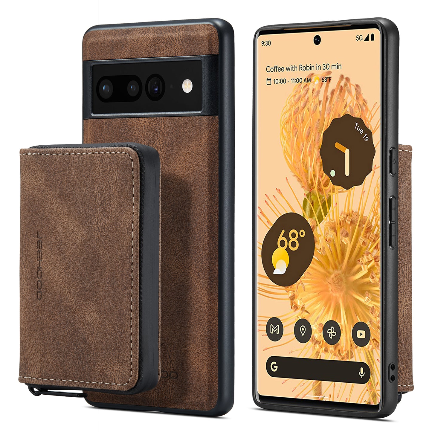 Magnetic Removable Zipper Wallet Google Pixel 7 Pro Case Leather Back