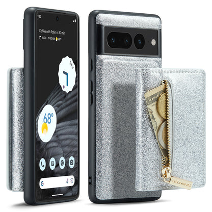 Glitter Leather 2-in-1 Wallet Zipper Google Pixel 7 Pro Case Detachable