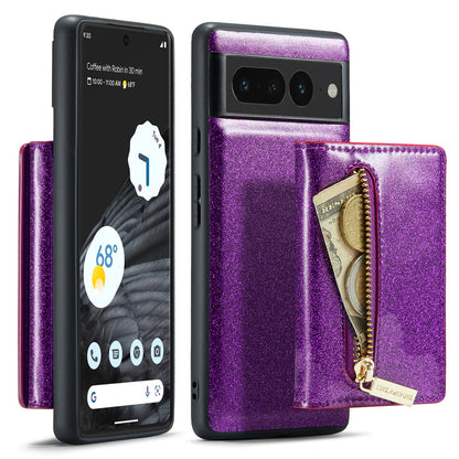 Glitter Leather 2-in-1 Wallet Zipper Google Pixel 7 Pro Case Detachable