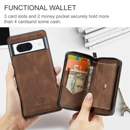 Magnetic Removable Zipper Wallet Google Pixel 8A Case Leather Back