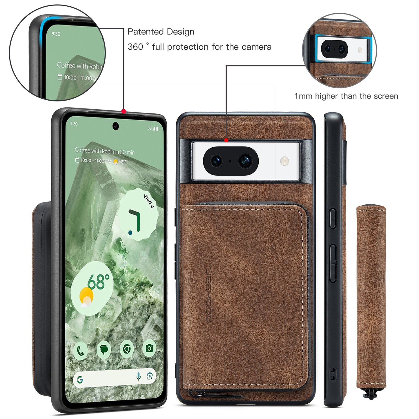 Magnetic Removable Zipper Wallet Google Pixel 8A Case Leather Back