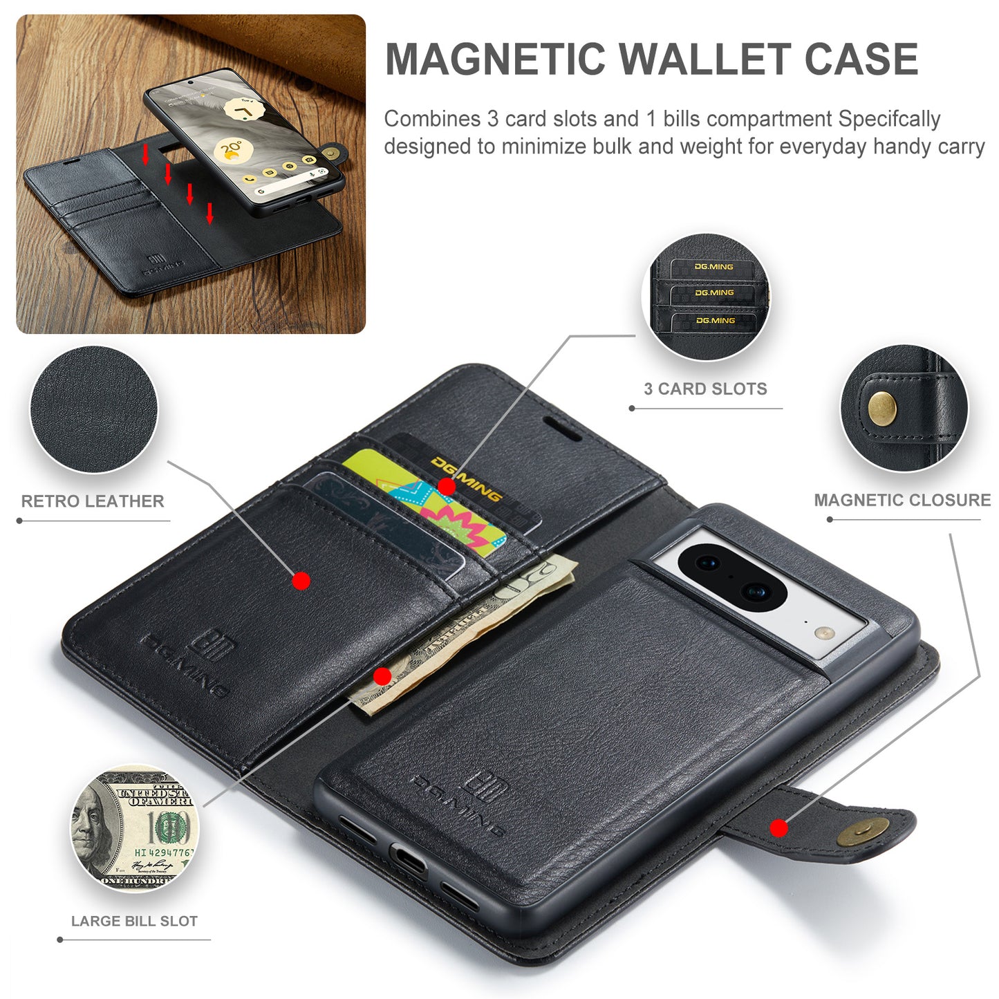 Wallet Detachable 2 In 1 Buckle Google Pixel 9 Pro Case Magnetic